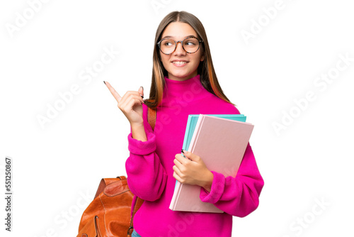Teenager student caucasian girl over isolated background pointing up a great idea