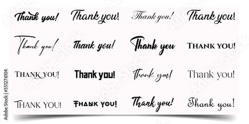 Thank you typography style. thank logo collection. Thank you card, text or lettering. vector script and handwritten typography