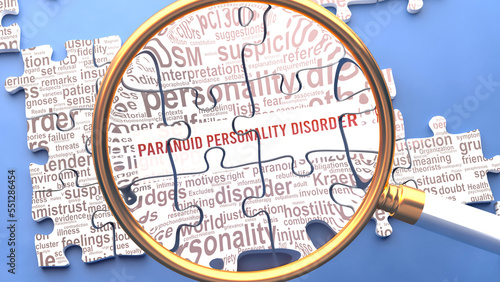 Paranoid personality disorder as a complex and complicated topic. Complexity shown as connected elements with dozens of ideas and concepts correlated to it.,3d illustration