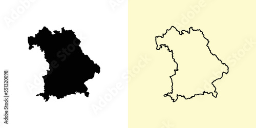 Bavaria map, Germany, Europe. Filled and outline map designs. Vector illustration