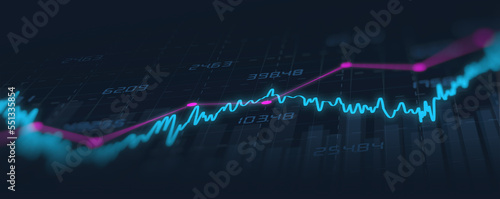 Financial graph with up trend line candlestick chart in stock market on neon color Widescreen background 