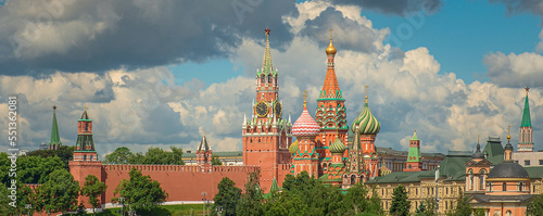 St. Basil's Cathedral and Kremlin Walls and Tower in Red square.