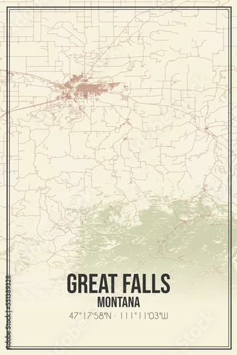 Retro US city map of Great Falls, Montana. Vintage street map.