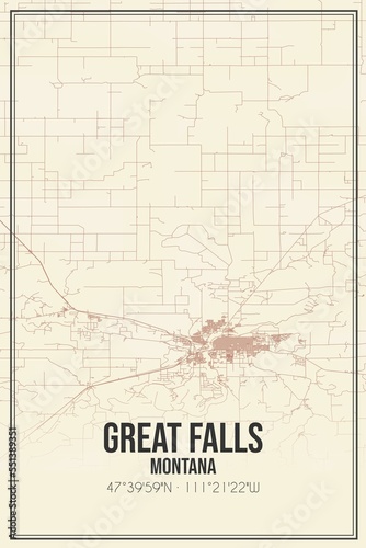 Retro US city map of Great Falls, Montana. Vintage street map.