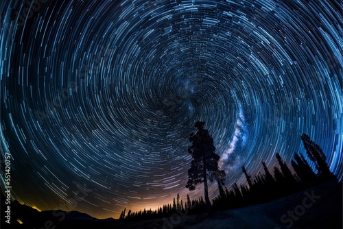 nighttime long exposure astrophotography of the sky, stars swirling in the void