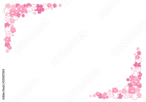 イラスト素材: 桜柄のフレーム（桜の下に濃いぼかしあり）片側の飾り （透過背景） 