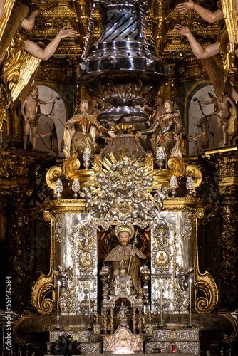 Santiago apostle in the interior of the cathedral of santiago de compostela. catholic altarpiece in the church