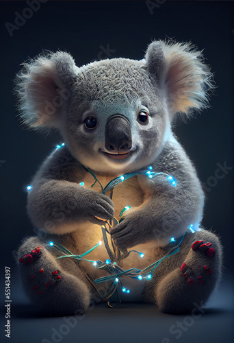 Adorable Baby Koala Holding Green Christmas Decoration