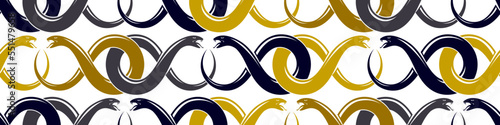 Snakes seamless background, vector dangerous venom serpents pattern, vintage style drawing tiling endless wallpaper.