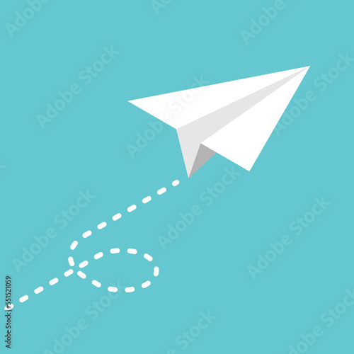Isometric white paper plane flying. Startup, freedom, dream, inspiration, motivation, journey and idea concept. Flat design. EPS 8 vector illustration, no transparency, no gradients