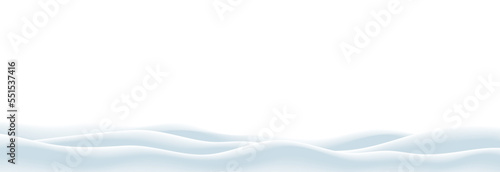 Christmas winter vector of empty snowbanks field. Snow landscape, frozen hills, and snowdrifts decoration isolated on a transparent background