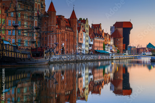 Gdansk City Old Town Skyline At Dawn In Poland