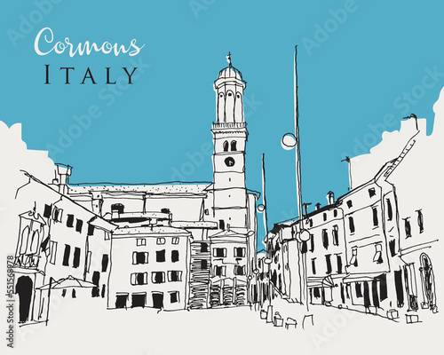 Drawing sketch illustration of Cormons town in Italy
