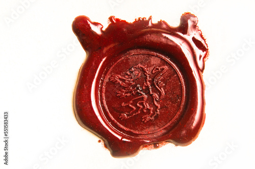 antique historical wax seal with a lion symbol, isolated