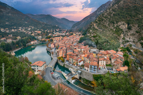 Small historic town Breil-sur-Roya and Roya river, Alpes-Maritimes, France