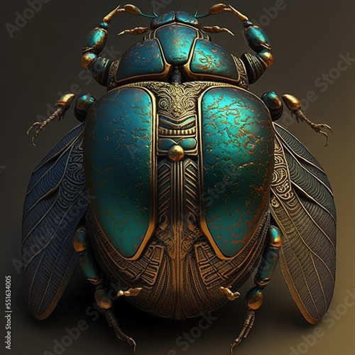 Ancient Egyptian decorative scarab beetle. AI