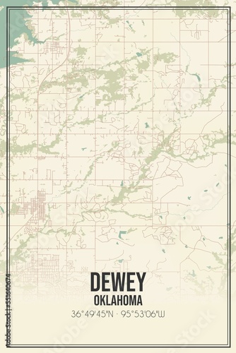 Retro US city map of Dewey, Oklahoma. Vintage street map.