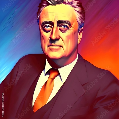 Illustrated portrait of Franklin Delano Roosevelt, President of the United States of America