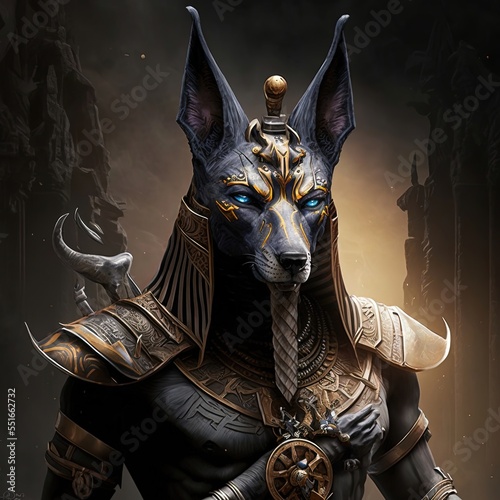 The ancient Egyptian god of death and the world of the dead, the terrible Anubis. Fantasy character of Egypt. AI