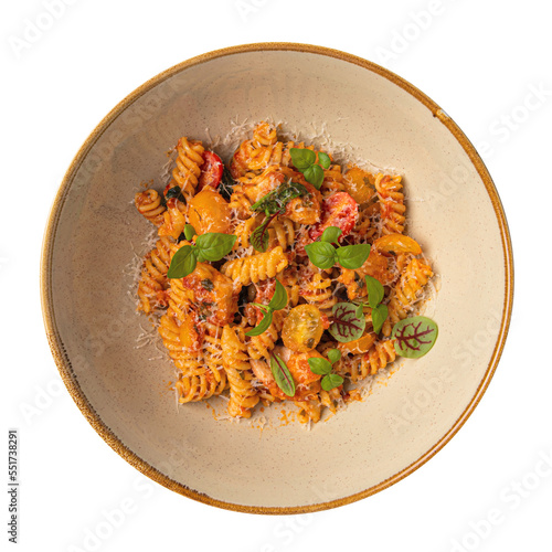 Portion of gourmet italian spiral pasta fusilli 