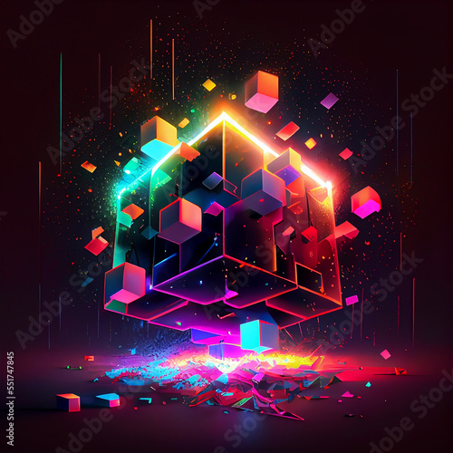 Abstract cubic neon background, Generative IA 