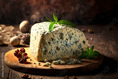 traditional italian gorgonzola cheese in a rustic italian kitchen