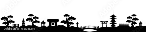 Japanese panorama landscape silhouette vector illustration