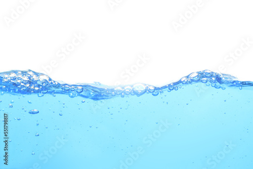 Blue water and bubbles of water isolated on white background.