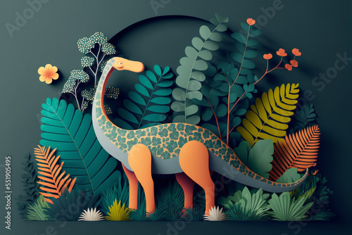 paper art dinosaur with decoration 