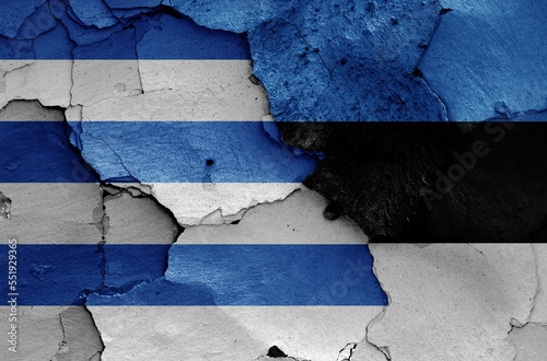 flags of Tallinn and Estonia painted on cracked wall