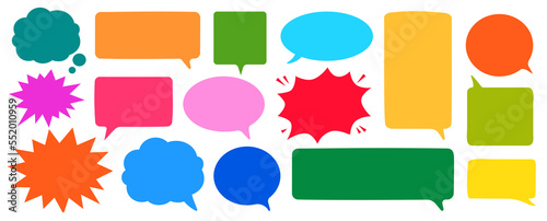 flat speech bubble and dialogue set vector. Colorful chat text doodles.