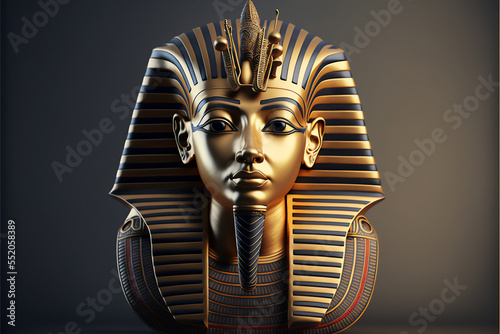 Mask of Egyptian pharaoh mask display background mockup copy space 3d render style generative AI