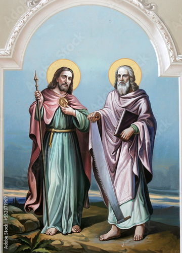 Saints Simon and Judas Thaddeus, fresco in the parish church of the Exaltation of the Holy Cross in Oprisavci, Croatia