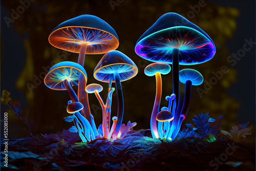 Psychedelic mushroom patch neon colors generative art