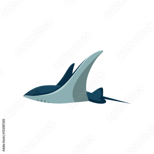 Comic blue stingray flat vector illustration. Cute fish cartoon character with eyes, manta ray, adorable sea creature isolated on white background. Animals, wildlife, nature concept