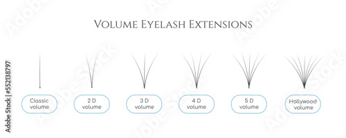 Vector bunch of artificial eyelashes for volume lash extensions. Professional lashmaker guide for training different types of bunches. Tweezing materials for salon beauty procedure