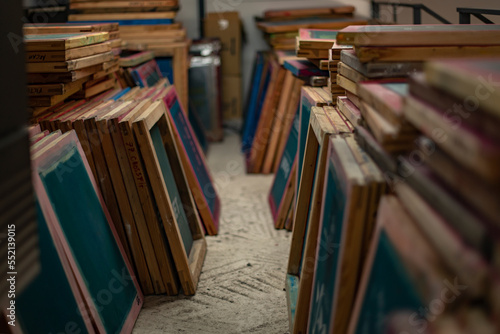 Wooden frames with drawing for serigraphy