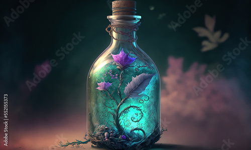Mystery Magic Bottle of Wishes, Dreams and Desires. Generative AI.
