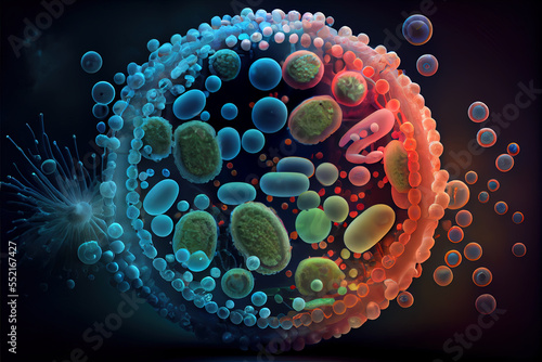 AMR Antimicrobial resistance - illustration of bacterias with antimicrobial antibiotic resistance