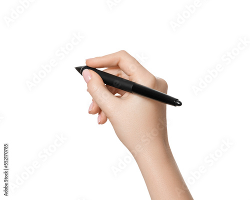 Female hand with a digital pen, isolate on a white background