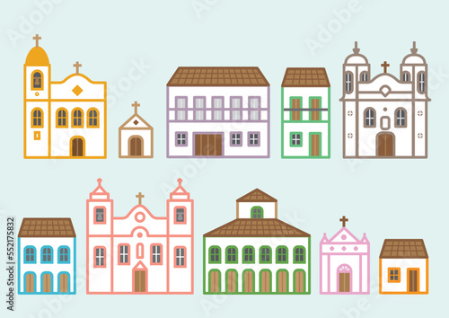 Coleção de casas antigas em cidades históricas do Brasil. Estilo barroco. 