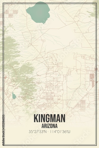 Retro US city map of Kingman, Arizona. Vintage street map.