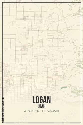 Retro US city map of Logan, Utah. Vintage street map.