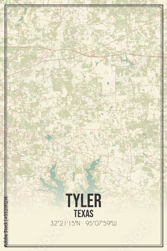 Retro US city map of Tyler, Texas. Vintage street map.