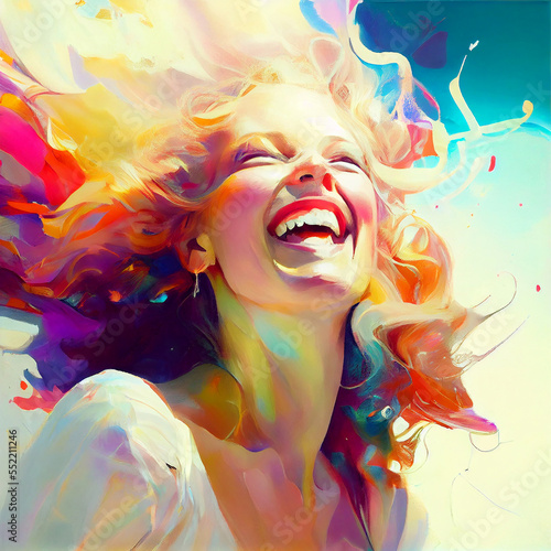 Portrait of a woman laughing. Generative AI