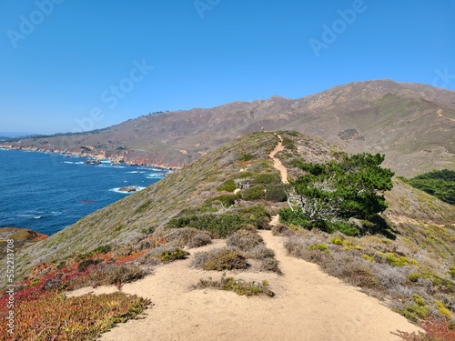 Hiking trail to Whale Peak, a coastal bluff above the Pacific Ocean in Big Sur, California