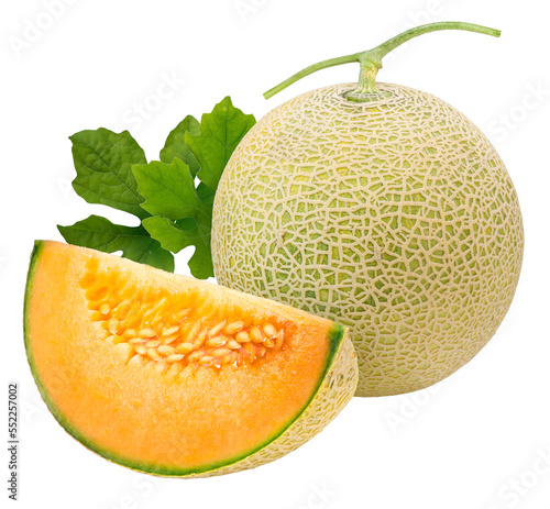 Yellow melon or cantaloupe on white background, Sweet melons on white background PNG File.
