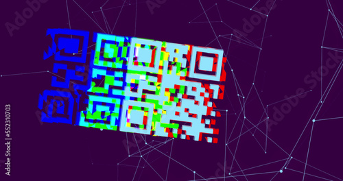 QR code scanner over network of connections against blue background