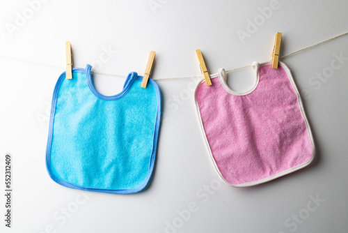 Close up of baby bibs on white background