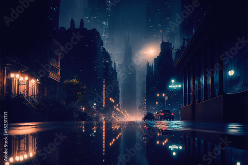 Generative AI illustration of Gotham city at night